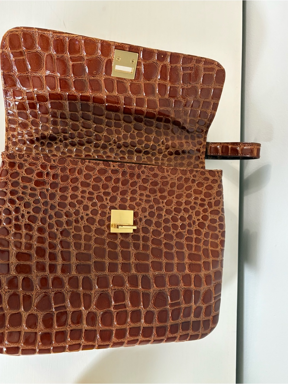 VNTG Lord & Taylor Croc Embossed Leather Shoulder Bag Retro Brown Corporate - Picture 11 of 16